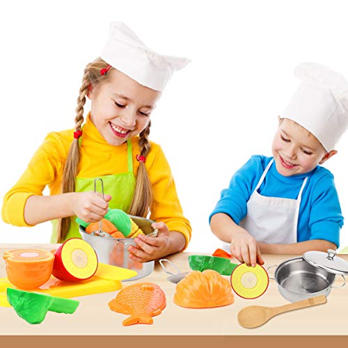 FORMIZON Juguetes de Cocina para Niños, Juguetes de Cocina Set con Alimentos Cortar Juguete Chef y Acero Inoxidable Utensilios de Cocina Culinario, Juguete para Niños Mayores de 3 Años