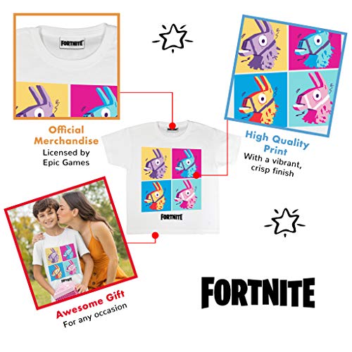 Fortnite Llama Pop Art Camiseta de los Muchachos Blanco 140 | Regalos PS4 PS5 Xbox PC Gamer, Tween Escuela de los Muchachos del Juego Top, Ropa para niños, Idea del Regalo de cumpleaños de los niños