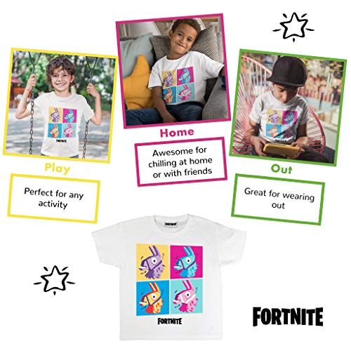 Fortnite Llama Pop Art Camiseta de los Muchachos Blanco 140 | Regalos PS4 PS5 Xbox PC Gamer, Tween Escuela de los Muchachos del Juego Top, Ropa para niños, Idea del Regalo de cumpleaños de los niños