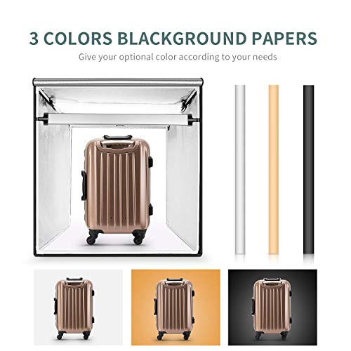 FOSITAN Caja de Luz 80 * 80cm/32" Caja de Fotografía portátil Estudio fotográfico, 126 LED Luz de Día 5500K Foto Estudio con 2 Tiras de LED, 3 Fondos (Blanco/Negro/Naranja) y Bolsa de Transporte