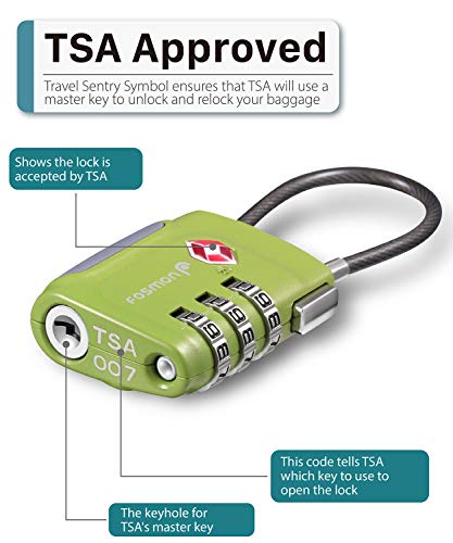 Fosmon Cerraduras de Equipaje aprobadas por la TSA, (4 Pack) Códigos de candado de combinación de 3 dígitos con Cuerpo de aleación - Negro, Verde, Rojo y Azul