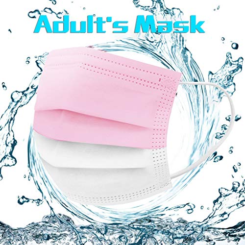 Fossen - 50 unidades, 3 Capas, Costuras de 2 Color Adultos Hombres y Mujeres Desechable Protección Transpirables con Elástico para Los Oído (Rosa claro)