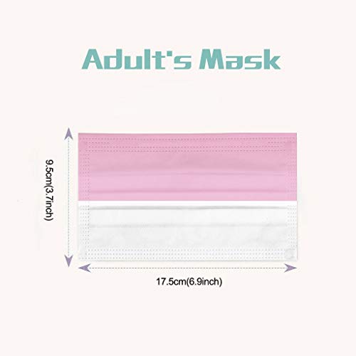 Fossen - 50 unidades, 3 Capas, Costuras de 2 Color Adultos Hombres y Mujeres Desechable Protección Transpirables con Elástico para Los Oído (Rosa claro)