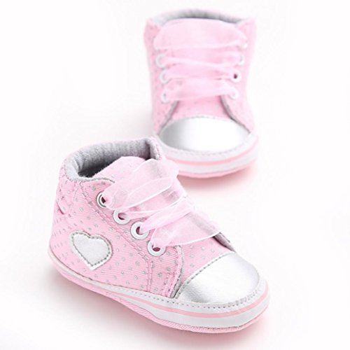 Fossen Recién Nacido Zapatos Primeros Pasos Bebe Niña Forma de corazón Antideslizante Suela Blanda Zapatos (0-6 Meses, Rosa)