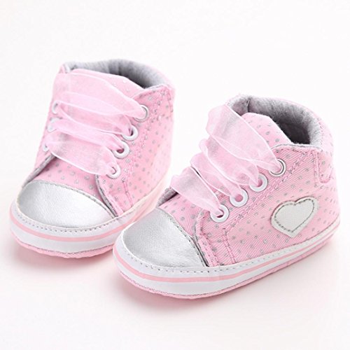 Fossen Recién Nacido Zapatos Primeros Pasos Bebe Niña Forma de corazón Antideslizante Suela Blanda Zapatos (0-6 Meses, Rosa)