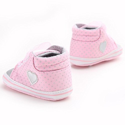 Fossen Recién Nacido Zapatos Primeros Pasos Bebe Niña Forma de corazón Antideslizante Suela Blanda Zapatos (0-6 Meses, Rosa)