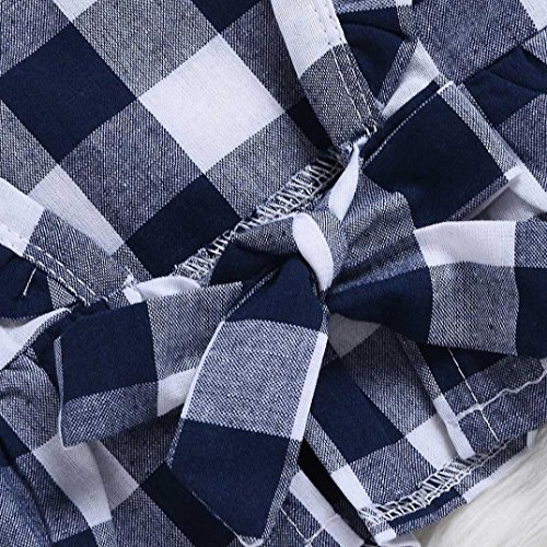 Fossen Ropa Bebe Niña Verano Recien Nacido Bebé Tops de Cuadros Y Caqueros Corto con Banda de Pelo (6 Meses, Azul Oscuro)