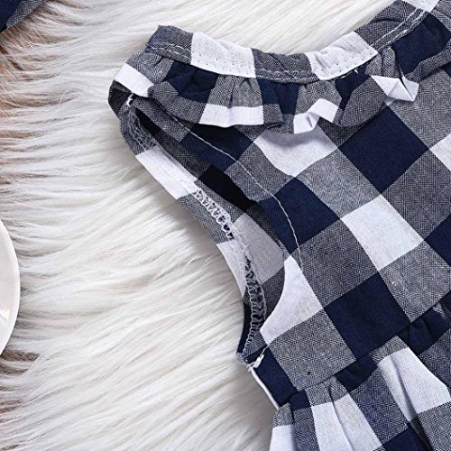 Fossen Ropa Bebe Niña Verano Recien Nacido Bebé Tops de Cuadros Y Caqueros Corto con Banda de Pelo (6 Meses, Azul Oscuro)