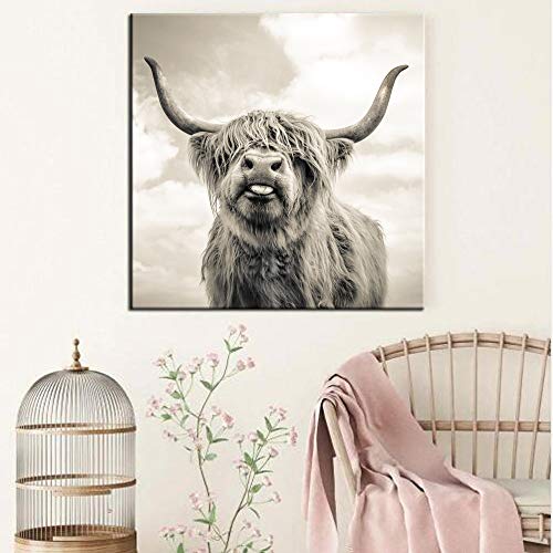 Fotografía retrato blanco y negro Highland vaca ganado animales carteles e impresiones arte de pared lienzo pintura cuadros sala de estar oficina decoración del hogar