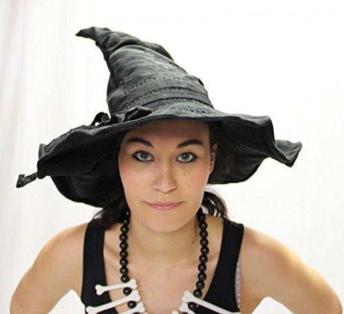 Foxxeo Gorro de Bruja deformable Negro con Parches