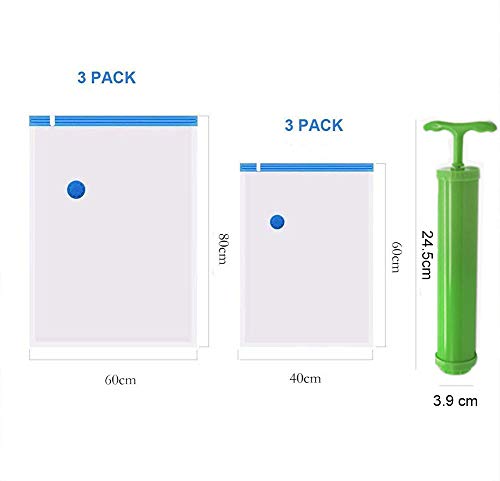 FQD Life Bolsas de Almacenaje al Vacío 6 Unidades, Bolsa al Vacio Ropa ( 3*Grandes 80x60cm+3*Pequeñas 60x40cm) Ahorro Espacio para Guardar Ropa, Ropa de Cama, Edredones, Almohadas