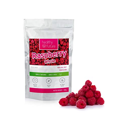 Frambuesas liofilizadas 100% naturales, sin gluten, sin azúcares añadidos, sin conservantes, merienda de fruta saludable (100g)