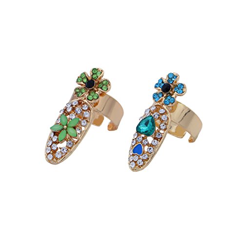 Frcolor Anillos de uñas, Crystal Bowknot Crown Flower Nail Art Charms Anillos de punta de clavo, 12 piezas