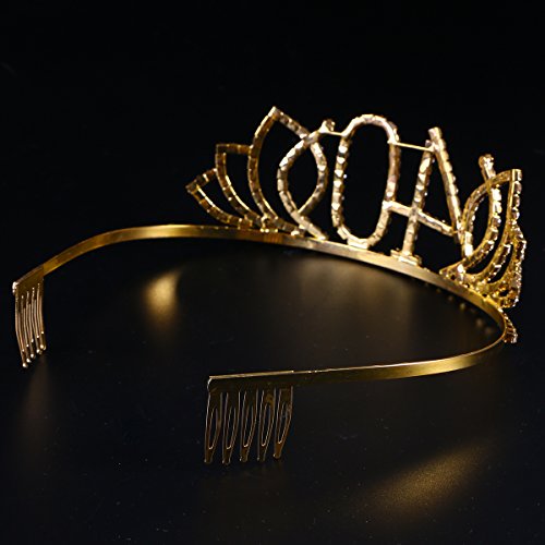 Frcolor Corona Cumpleaños 40 Años Diadema Cumpleaños Mujer Tiara Cristal con Peines (Oro)