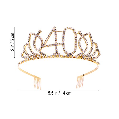 Frcolor Corona Cumpleaños 40 Años Diadema Cumpleaños Mujer Tiara Cristal con Peines (Oro)