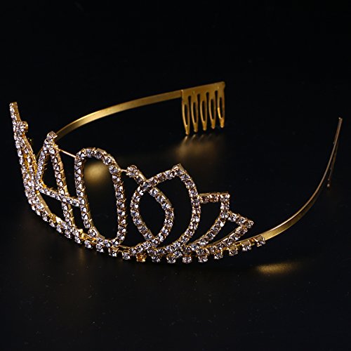 Frcolor Corona Cumpleaños 40 Años Diadema Cumpleaños Mujer Tiara Cristal con Peines (Oro)