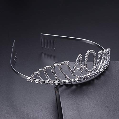 Frcolor Corona Cumpleaños 40 Años Diadema Cumpleaños Mujer Tiara Cristal con Peines (Plata)