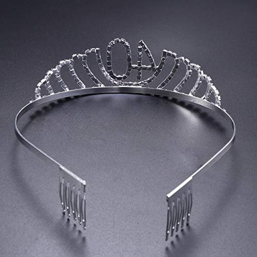 Frcolor Corona Cumpleaños 40 Años Diadema Cumpleaños Mujer Tiara Cristal con Peines (Plata)