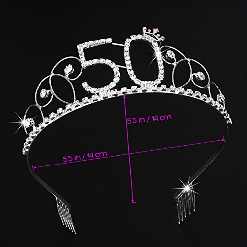 frcolor Corona para cumpleaños 50 años diadema diadema princesa mujer Tiara brillantes cristales con peine (Plata)