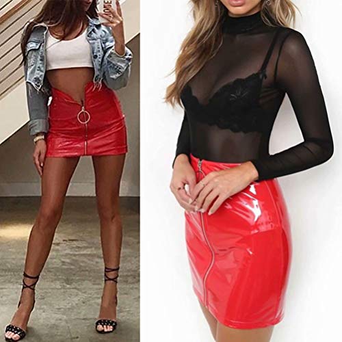 Frecoccialo Minifalda de Mujer con Cremallera Falda de Cuero Cintura Alta Lápiz Corto Elegante Moda PU Elegante para Fiesta Danza Casual Damas Wet Look Bodycon Clubwear