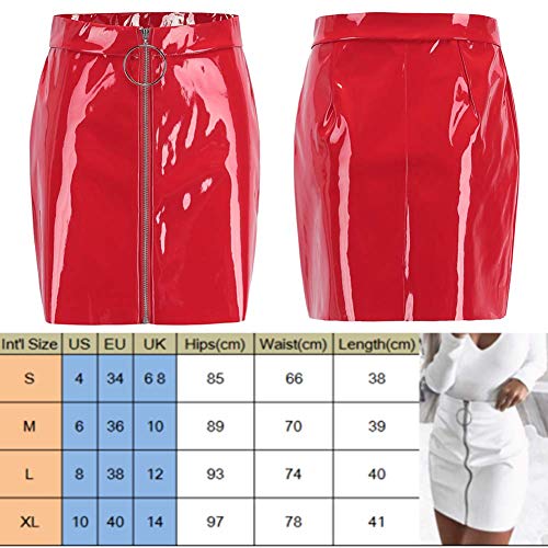 Frecoccialo Minifalda de Mujer con Cremallera Falda de Cuero Cintura Alta Lápiz Corto Elegante Moda PU Elegante para Fiesta Danza Casual Damas Wet Look Bodycon Clubwear