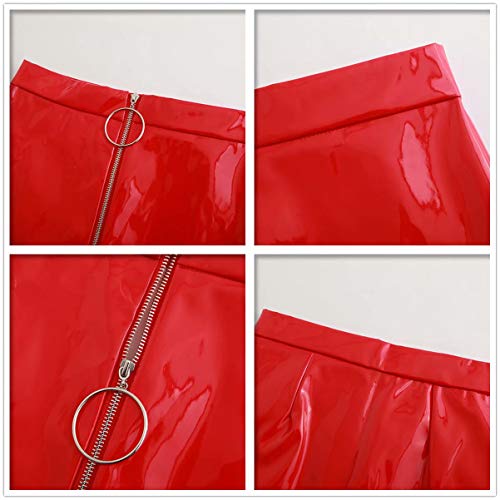 Frecoccialo Minifalda de Mujer con Cremallera Falda de Cuero Cintura Alta Lápiz Corto Elegante Moda PU Elegante para Fiesta Danza Casual Damas Wet Look Bodycon Clubwear