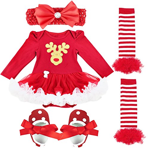 Freebily Conjunto de Navidad para Bebé Niña Recién Nacido Vestido de Princesa Infantil Estilo de Pelele Fiesta Invierno Otoño Reno 0-3 Meses