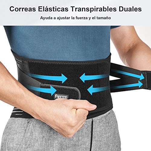 FREETOO Cinturón de Apoyo Lumbar, Cinturón de Presión Ajustable de Doble Capa, Ligero y Transpirable Faja de Espalda para la Protección en el Trabajo, Dolor de Espalda (Actualizar XXL)