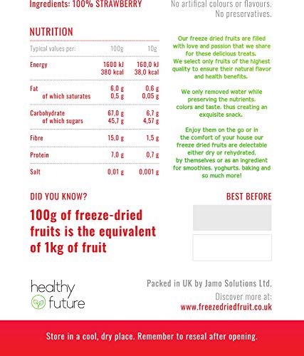 Fresas liofilizadas 100% naturales, sin gluten, sin azúcares añadidos, sin conservantes, merienda de fruta saludable (100g)