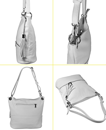 Freyday SHFFS16 - Bolso al hombro de Fabricada en piel auténtica. 100% Made in Italy – 100% satisfacción. para mujer Plateado plata metalica