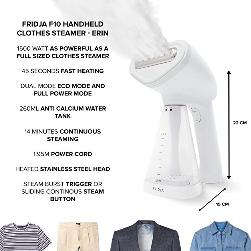Fridja f10 Handheld Clothes Steamer, 1500W Potente vapor de tela, Steam de viaje portátil, Steam Iron, perfecto para el hogar y el viaje - Blanco