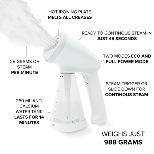 Fridja f10 Handheld Clothes Steamer, 1500W Potente vapor de tela, Steam de viaje portátil, Steam Iron, perfecto para el hogar y el viaje - Blanco