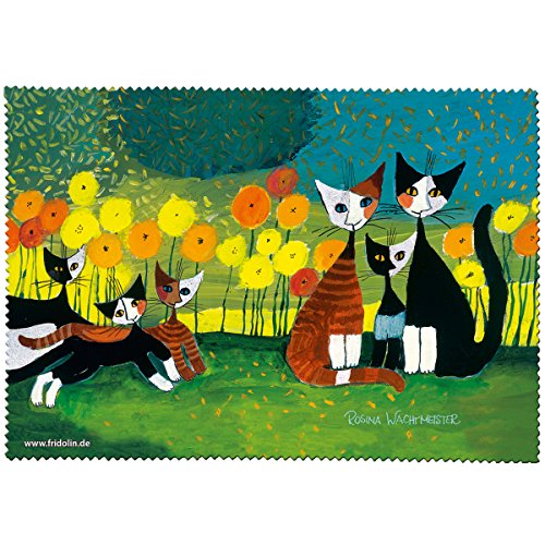 Fridolin - Paño de Limpieza para Gafas, línea Los Gatos de Wachtmeister, Microfibra/Muselina Multicolor, Medidas 18 x 12,5 x 1 cm