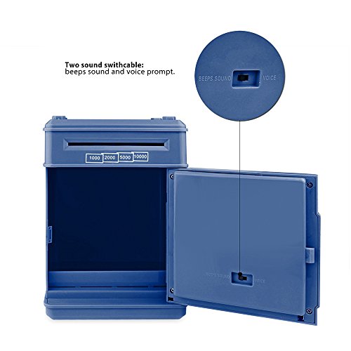 Frontoppy Hucha Contadora, Hucha Electrónica, contraseña, Cerdito, Hucha de Monedas, Juguetes de los Regalos para Niños con Sonido (Cajero automático-Azul)