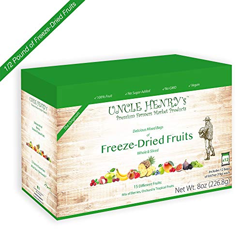 Frutas Liofilizadas: 15 Frutas Deliciosas Deshidratadas y Secas, Fresa, Arándano, Frambuesa y Más. 226 Gramos 12 Bolsas Grandes: la Caja de Botanas Definitiva, "Le Encantará" Garantía de Henry