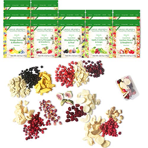Frutas Liofilizadas: 15 Frutas Deliciosas Deshidratadas y Secas, Fresa, Arándano, Frambuesa y Más. 226 Gramos 12 Bolsas Grandes: la Caja de Botanas Definitiva, "Le Encantará" Garantía de Henry