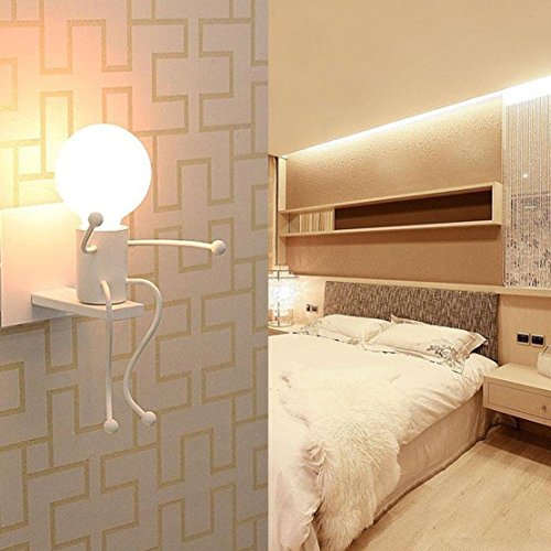 FSTH Lámparas de Pared de Creativas Escalonadas Personas Individuales Lámparas de Pared Dormitorio Sala de Moderna Lámparas de Cabecera de Metal Regalo de Pared Iluminación E27 (Blanco)