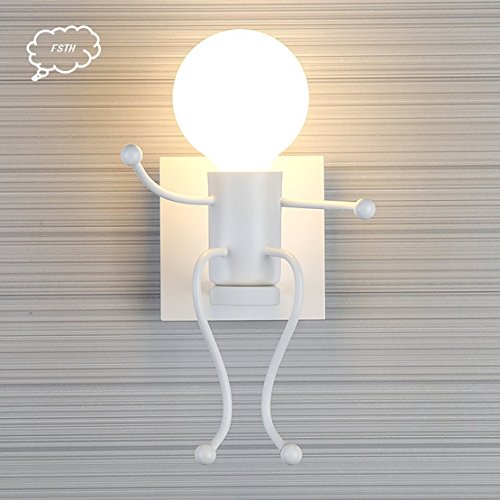 FSTH Lámparas de Pared de Creativas Escalonadas Personas Individuales Lámparas de Pared Dormitorio Sala de Moderna Lámparas de Cabecera de Metal Regalo de Pared Iluminación E27 (Blanco)