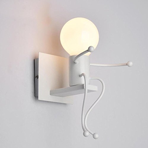 FSTH Lámparas de Pared de Creativas Escalonadas Personas Individuales Lámparas de Pared Dormitorio Sala de Moderna Lámparas de Cabecera de Metal Regalo de Pared Iluminación E27 (Blanco)