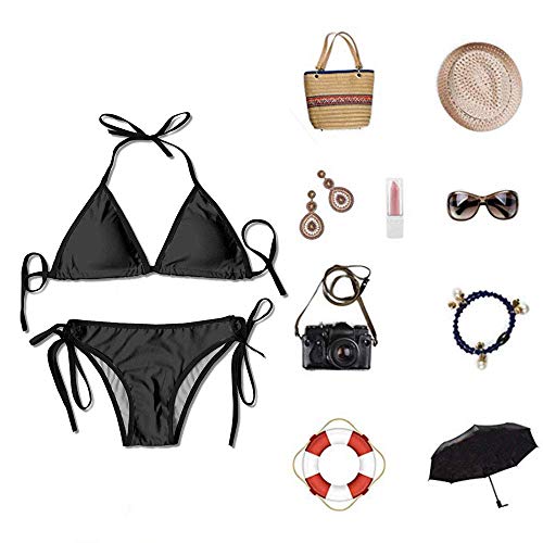 FUGVO Marble Granite Stone Faded Rock Bikini Set Traje de baño de Playa Bikini de Dos Piezas Traje de baño para Mujeres Niñas Ropa de Playa Negro