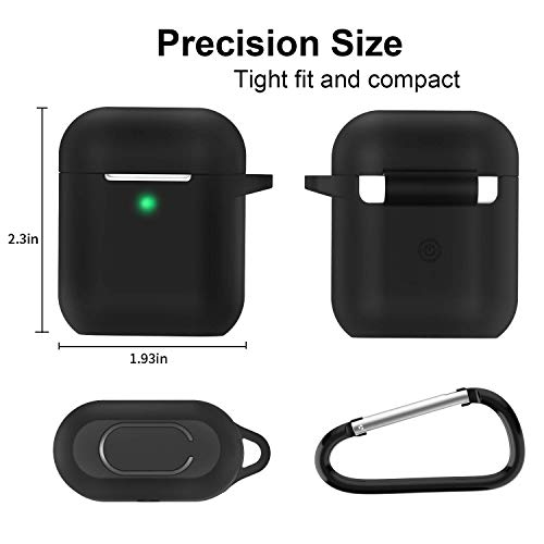 Funda AirPods Silicona Compatible con AirPods 2 & 1, KOKOKA Fundas Protectora de Silicona para AirPods [LED Frontal Visible][Funciona con Carga inalámbrica] con Correa Anti Pérdida-Negro