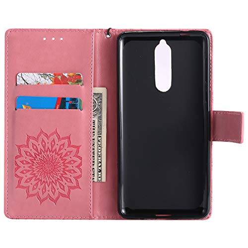 Funda Cartera Nokia 8 2017,Fundas [Ranuras para Tarjetas][Cierre Magnético] [Soporte Plegable] TPU Protección Carcasa Paraético para Nokia 8 - DEKT032135 Rosa