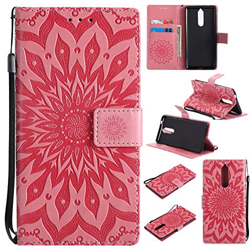 Funda Cartera Nokia 8 2017,Fundas [Ranuras para Tarjetas][Cierre Magnético] [Soporte Plegable] TPU Protección Carcasa Paraético para Nokia 8 - DEKT032135 Rosa
