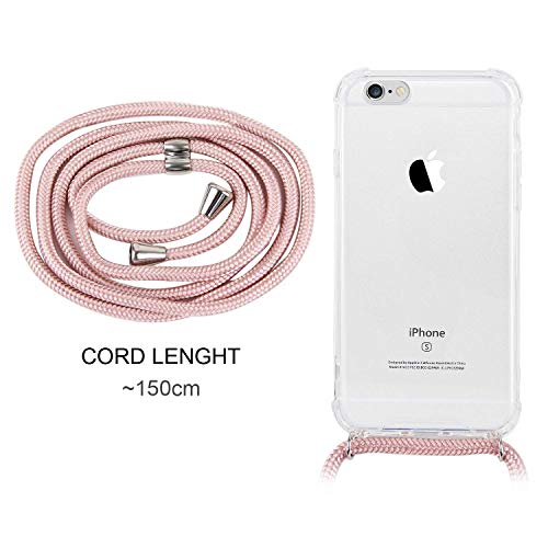 Funda con Cuerda para Samsung Galaxy S8 Plus, Carcasa Transparente TPU Suave Silicona Case con Correa Colgante Ajustable Collar Correa de Cuello Cadena Cordón para Samsung Galaxy S8 Plus - Oro Rosa
