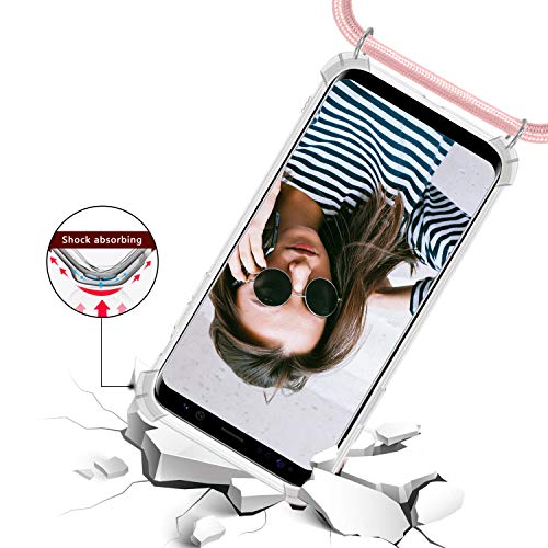 Funda con Cuerda para Samsung Galaxy S8 Plus, Carcasa Transparente TPU Suave Silicona Case con Correa Colgante Ajustable Collar Correa de Cuello Cadena Cordón para Samsung Galaxy S8 Plus - Oro Rosa
