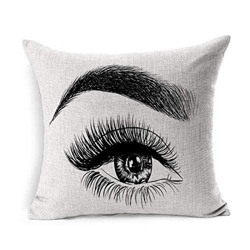 Funda de Almohada Cuadrada Negro Marrón Pestañas Ojo Cejas Maquillaje Chica Look Azul Flechas ahumadas Línea de diseño Funda de Almohada Decoración para el hogar Funda de cojín 18x18 Pulgadas