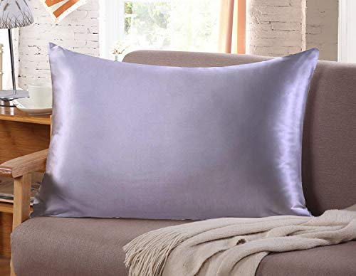 Funda de almohada de seda para el cuidado del pelo y de la cara para prevenir las arrugas, cremallera oculta, 1 artículo, color blanco, seda sintética raso poliéster, Gris, 50*75