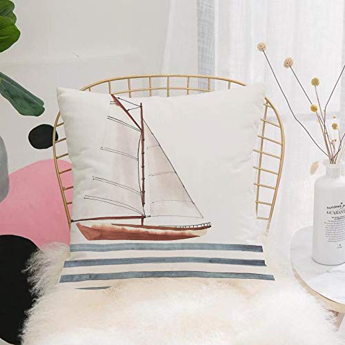 Funda de Cojín duradero Fundas de Almohada Decorativa,Náutico, deje que sus sueños naveguen con cita de Motivación de barco en olas, estilo de vida,Funda de Cojín con Cremallera Invisible 45 x 45 cm