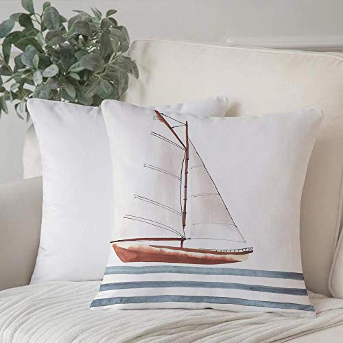 Funda de Cojín duradero Fundas de Almohada Decorativa,Náutico, deje que sus sueños naveguen con cita de Motivación de barco en olas, estilo de vida,Funda de Cojín con Cremallera Invisible 45 x 45 cm