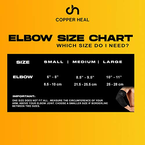 Funda de Compresión de Cobre de Codo COPPER HEAL - Manga Codo recuperación médica contenido más alta infundida Codera Soporte rígido Dolor músculos articulaciones Tendonitis Brazo canasta tenis (M)